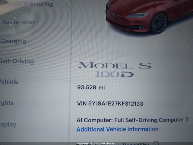 Продажа на аукционе авто 2019 Tesla Model S, vin: 5YJSA1E27KF312133, номер лота: 45554215