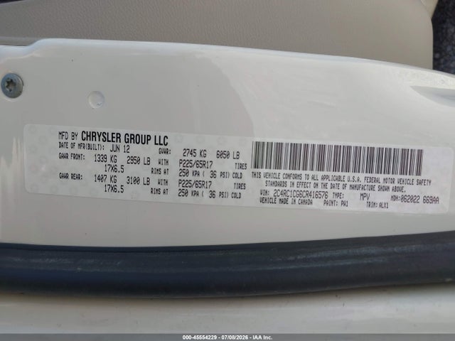 Продаж на аукціоні авто 2012 Chrysler Town & Country Touring-l, vin: 2C4RC1CG6CR416576, номер лоту: 45554229