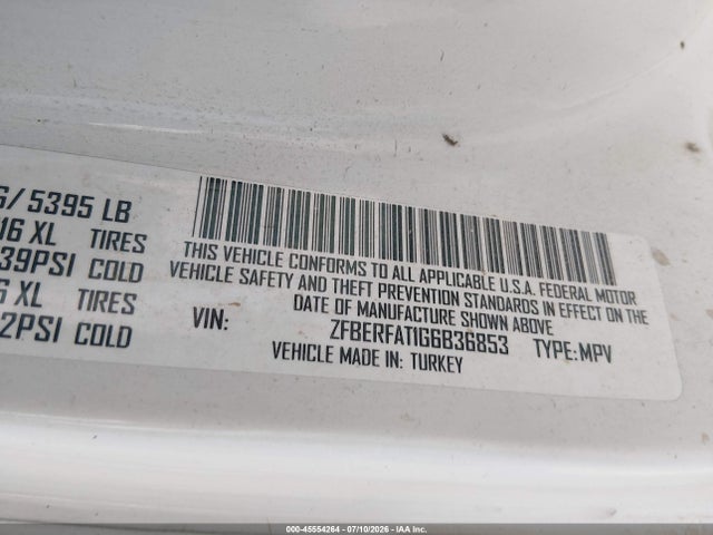 45554264 :رقم المزاد ، ZFBERFAT1G6B36853 vin ، 2016 Ram Promaster City Tradesman مزاد بيع