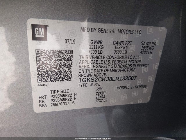 2020 Gmc Yukon 4wd Denali მანქანა იყიდება აუქციონზე, vin: 1GKS2CKJ8LR133507, აუქციონის ნომერი: 45554283