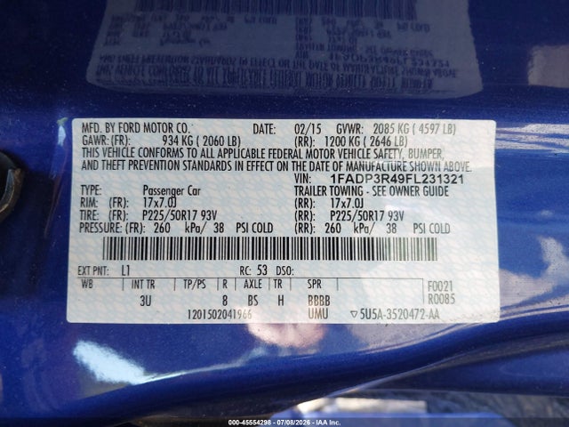 Ford FOCUS ELECTRIC 2015 1FADP3R49FL231321 Image 9