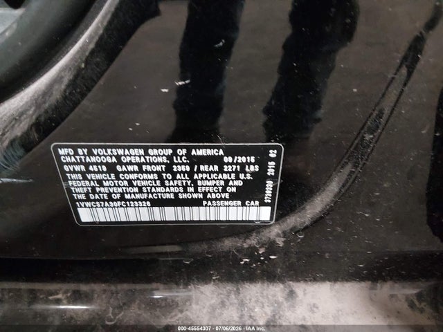 Продажа на аукционе авто 2015 Volkswagen Passat 1.8t Sel Premium, vin: 1VWCS7A30FC123326, номер лота: 45554307