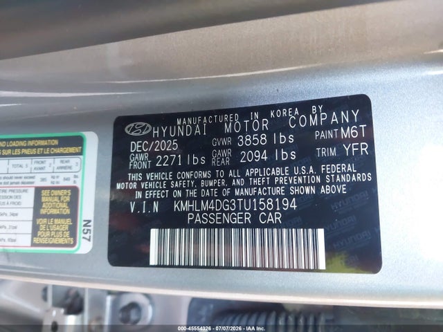 2026 Hyundai Elantra Sel Sport მანქანა იყიდება აუქციონზე, vin: KMHLM4DG3TU158194, აუქციონის ნომერი: 45554326