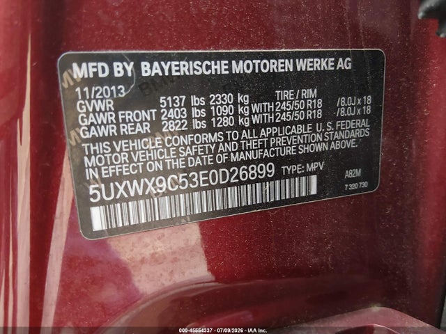 45554337 :رقم المزاد ، 5UXWX9C53E0D26899 vin ، 2014 Bmw X3 Xdrive28i مزاد بيع