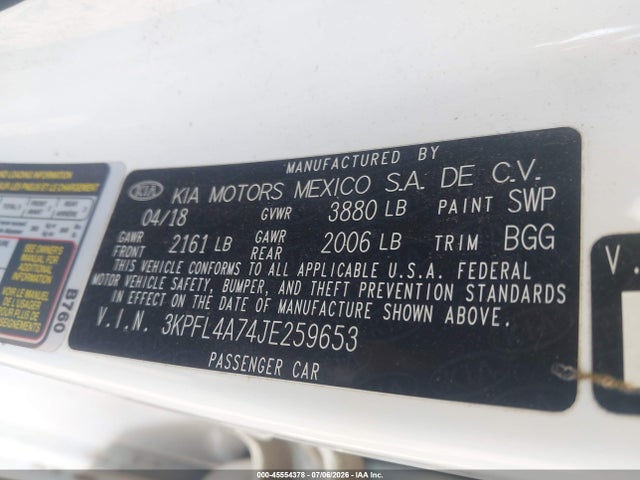 Aukcja sprzedaży 2018 Kia Forte Lx, vin: 3KPFL4A74JE259653, numer aukcji: 45554378