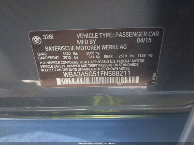 Продажа на аукционе авто 2015 Bmw 328i, vin: WBA3A5G51FNS88211, номер лота: 45554380