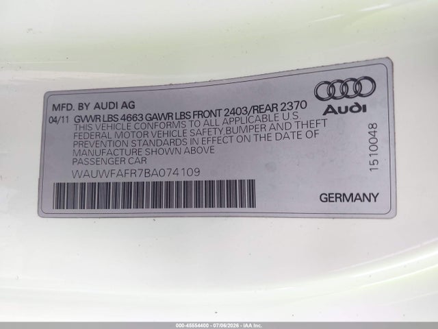 Продаж на аукціоні авто 2011 Audi A5 2.0t Premium, vin: WAUWFAFR7BA074109, номер лоту: 45554400