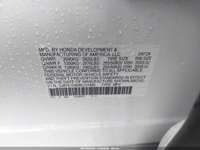Aukcja sprzedaży 2024 Acura Mdx Technology Package, vin: 5J8YE1H46RL031882, numer aukcji: 45554403