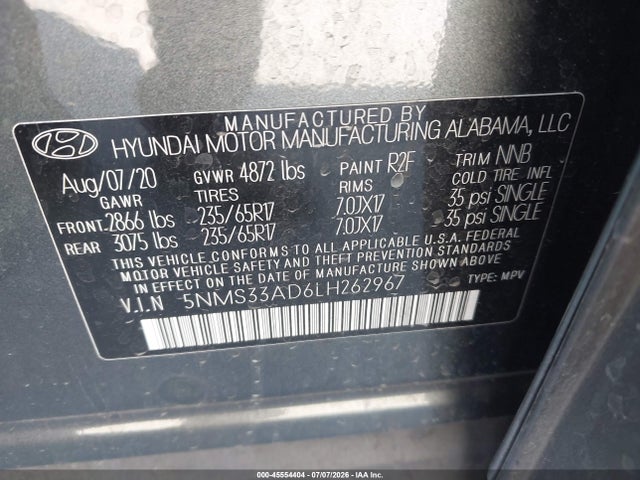 Hyundai Santa Fe Sel 2020 5NMS33AD6LH262967 Image 9