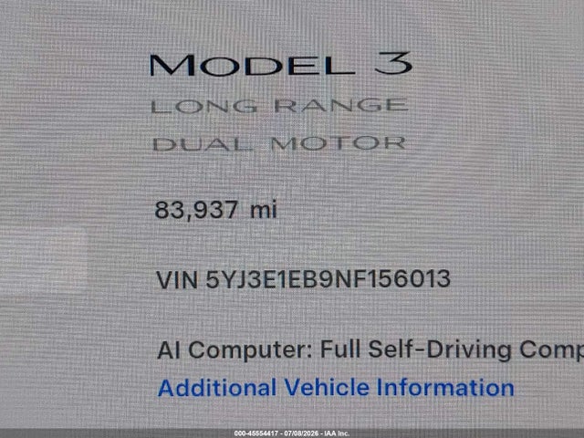 Tesla Model 3 Long Range Dual Motor All-wheel Drive 2022 5YJ3E1EB9NF156013 Image 15