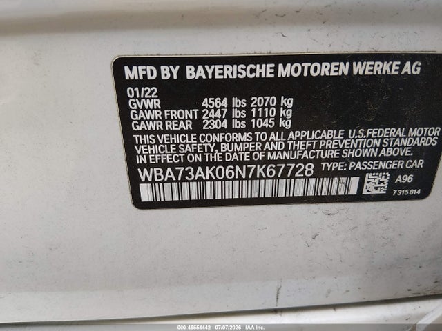 Продажа на аукционе авто 2022 Bmw 228 Gran Coupe I Xdrive, vin: WBA73AK06N7K67728, номер лота: 45554442