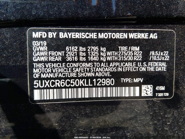 Aukcja sprzedaży 2019 Bmw X5 Xdrive40i, vin: 5UXCR6C50KLL12980, numer aukcji: 45554443