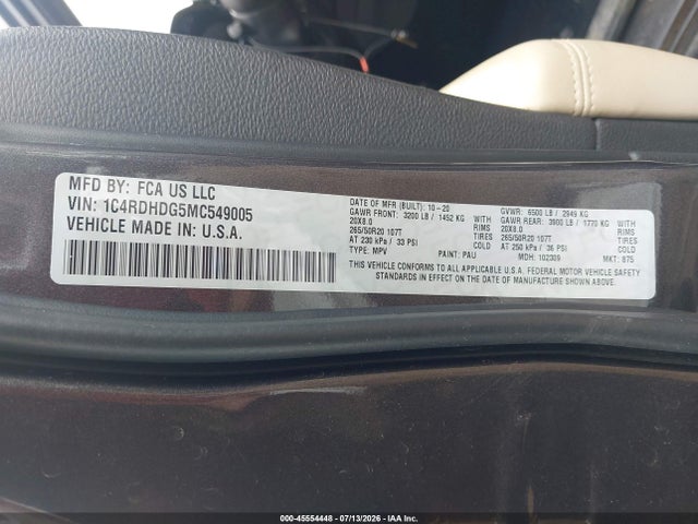 Продаж на аукціоні авто 2021 Dodge Durango Gt Rwd, vin: 1C4RDHDG5MC549005, номер лоту: 45554448