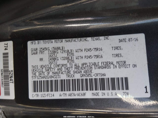 5TFSZ5AN2GX043231 Toyota Tacoma Sr5 V6