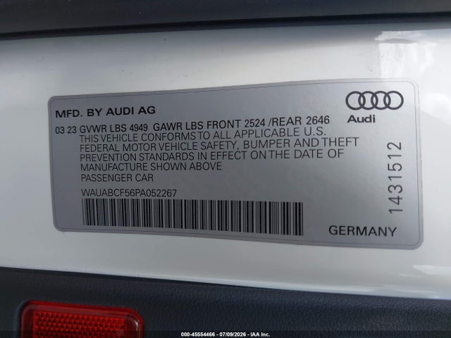 Продаж на аукціоні авто 2023 Audi A5 Sportback Premium 40 Tfsi Quattro S Tronic, vin: WAUABCF56PA052267, номер лоту: 45554466