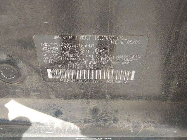 2008 Subaru Impreza  (natl) I მანქანა იყიდება აუქციონზე, vin: JF1GE61698G527596, აუქციონის ნომერი: 45554470