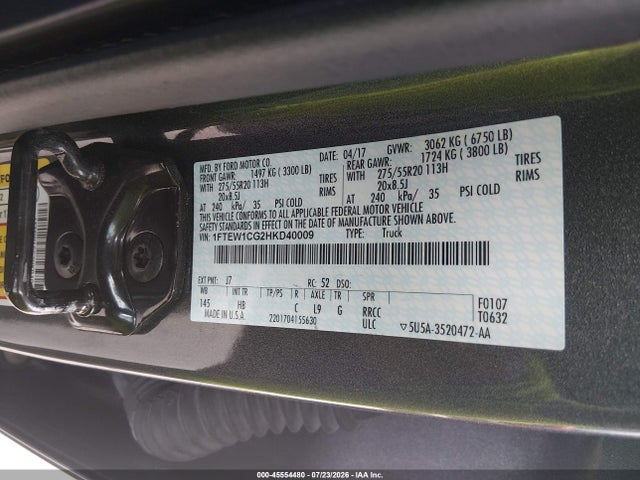 Ford F-150 Lariat 2017 1FTEW1CG2HKD40009 Image 9