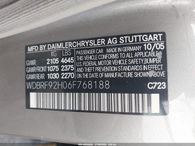 Продаж на аукціоні авто 2006 Mercedes-benz C 280 Luxury 4matic, vin: WDBRF92H06F768188, номер лоту: 45554545