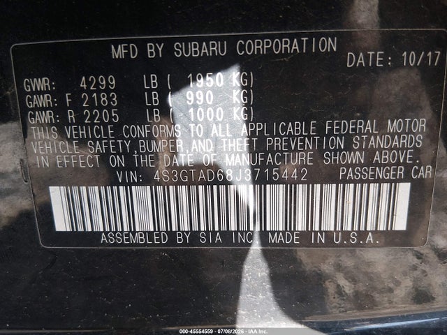 Продаж на аукціоні авто 2018 Subaru Impreza 2.0i Premium, vin: 4S3GTAD68J3715442, номер лоту: 45554559