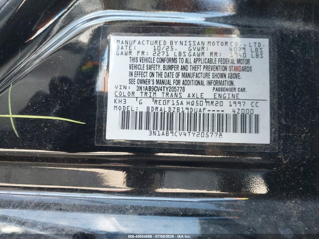 Aukcja sprzedaży 2026 Nissan Sentra Sv, vin: 3N1AB9CV4TY205778, numer aukcji: 45554566