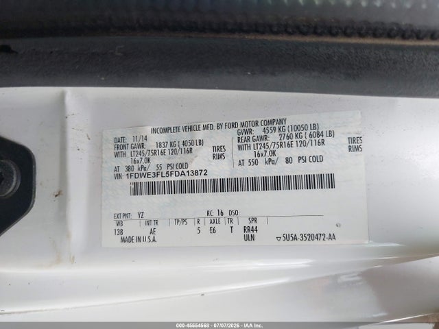 Ford E-350 Cutaway 2015 1FDWE3FL5FDA13872 Image 8