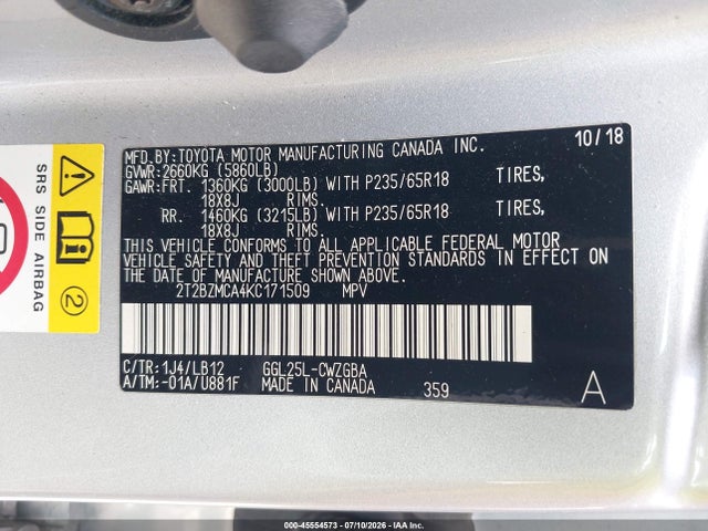 Продажа на аукционе авто 2019 Lexus Rx 350, vin: 2T2BZMCA4KC171509, номер лота: 45554573