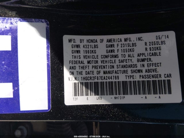 Honda Accord Ex-l 2014 1HGCR2F87EA244789 Image 9