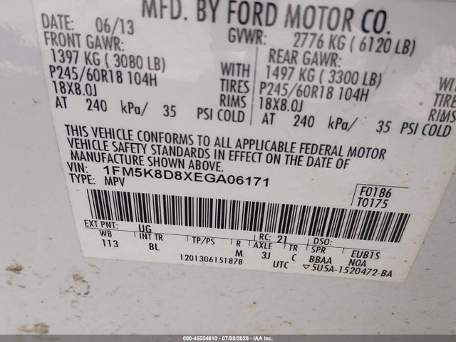 2014 Ford Explorer Xlt მანქანა იყიდება აუქციონზე, vin: 1FM5K8D8XEGA06171, აუქციონის ნომერი: 45554610