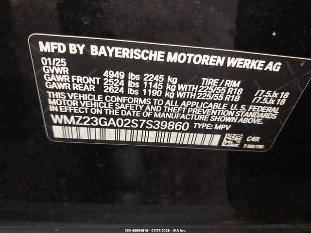 45554615 :رقم المزاد ، WMZ23GA02S7S39860 vin ، 2025 Mini Countryman Cooper S مزاد بيع