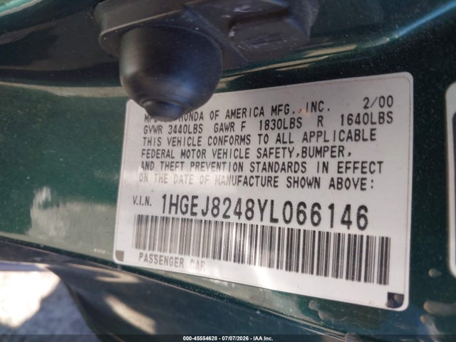 Продажа на аукционе авто 2000 Honda Civic Ex, vin: 1HGEJ8248YL066146, номер лота: 45554628