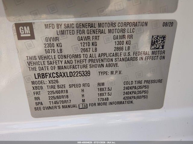 Aukcja sprzedaży 2020 Buick Envision Fwd Essence, vin: LRBFXCSAXLD225339, numer aukcji: 45554629