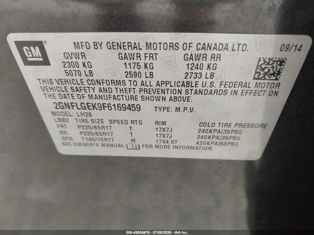 Chevrolet EQUINOX LT 2015 2GNFLGEK9F6169459 Image 9