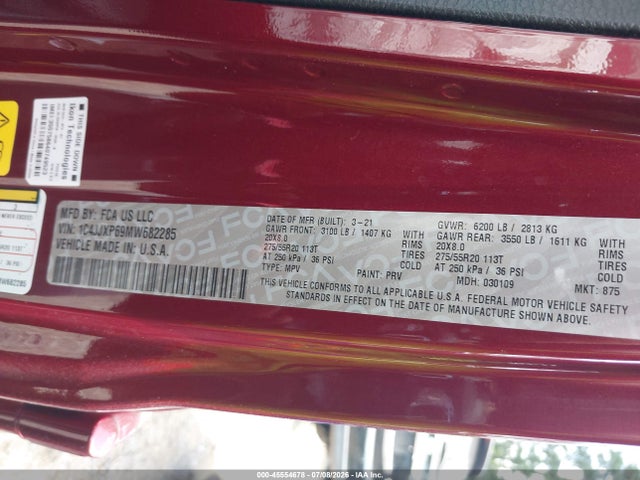 Продаж на аукціоні авто 2021 Jeep Wrangler 4xe Unlimited Sahara 4x4, vin: 1C4JJXP69MW682285, номер лоту: 45554678