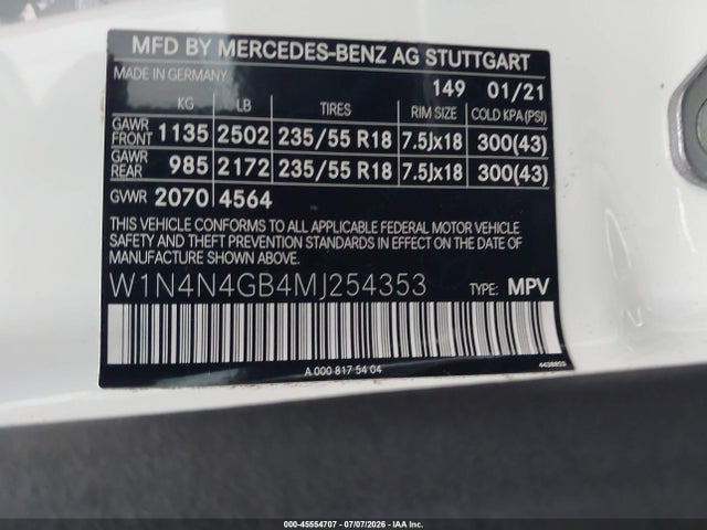 Aukcja sprzedaży 2021 Mercedes-benz Gla 250, vin: W1N4N4GB4MJ254353, numer aukcji: 45554707