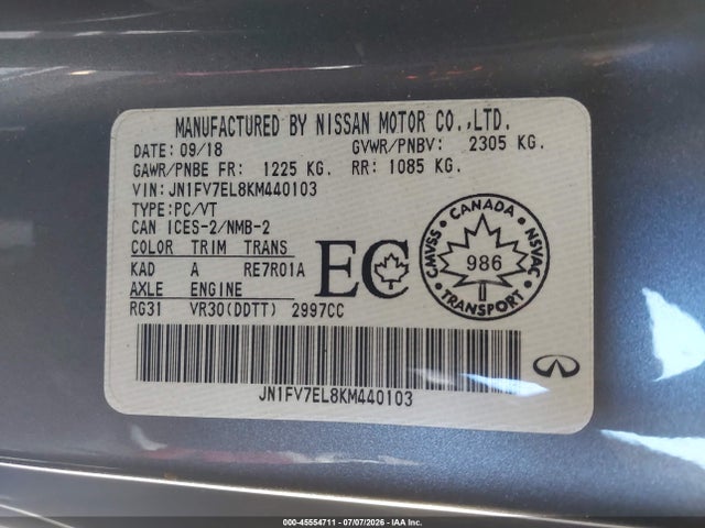 Продаж на аукціоні авто 2019 Infiniti Q60 3.0t Red Sport 400, vin: JN1FV7EL8KM440103, номер лоту: 45554711