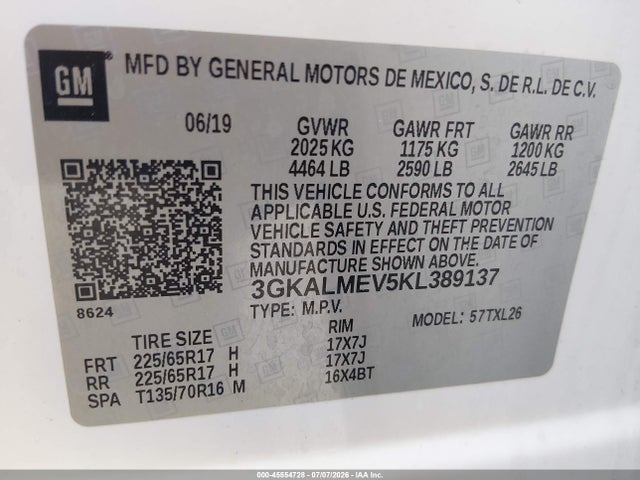 Aukcja sprzedaży 2019 Gmc Terrain Sle, vin: 3GKALMEV5KL389137, numer aukcji: 45554728