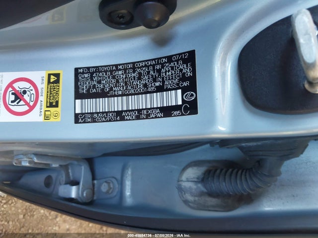 Aukcja sprzedaży 2013 Lexus Es 300h, vin: JTHBW1GG8D2001485, numer aukcji: 45554736