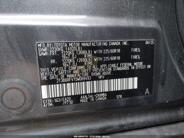 2T3B6RFV1SW089493 Toyota Rav4 Hybrid Xle Premium
