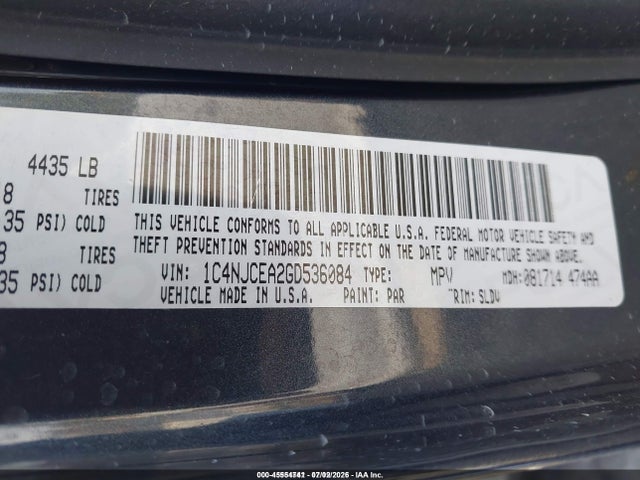 Aukcja sprzedaży 2016 Jeep Compass High Altitude Edition, vin: 1C4NJCEA2GD536084, numer aukcji: 45554741