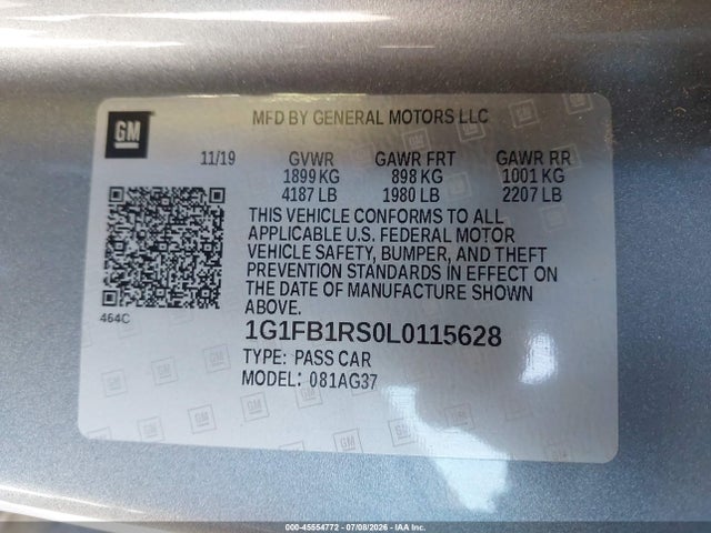 Chevrolet Camaro Rwd 1lt 2020 1G1FB1RS0L0115628 Image 9