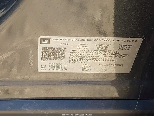 45554782 :رقم المزاد ، 3GKALVEVXKL320854 vin ، 2019 Gmc Terrain Slt مزاد بيع