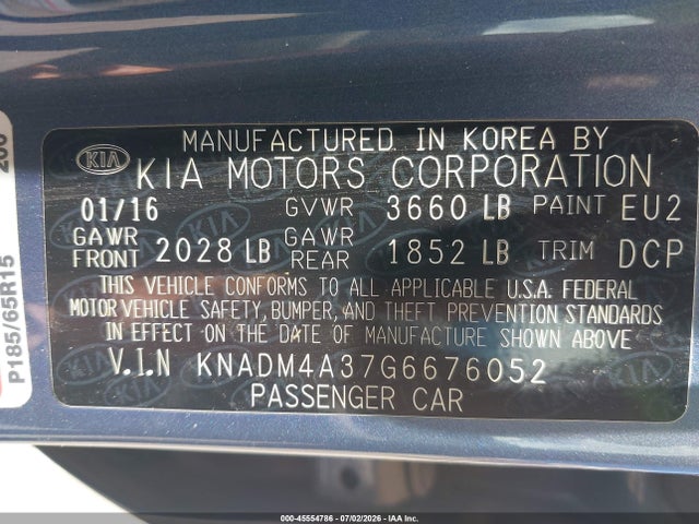 Продаж на аукціоні авто 2016 Kia Rio Lx, vin: KNADM4A37G6676052, номер лоту: 45554786