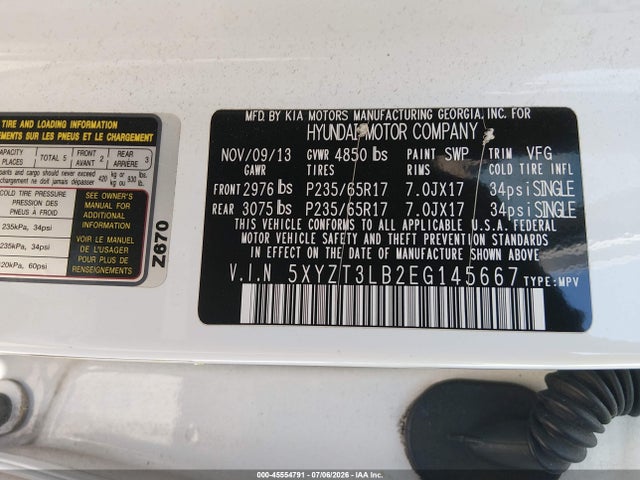 45554791 :رقم المزاد ، 5XYZT3LB2EG145667 vin ، 2014 Hyundai Santa Fe Sport 2.4l مزاد بيع