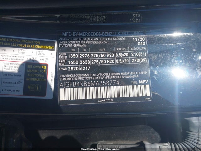 Продаж на аукціоні авто 2021 Mercedes-benz Gle 350 4matic, vin: 4JGFB4KB6MA358774, номер лоту: 45554804