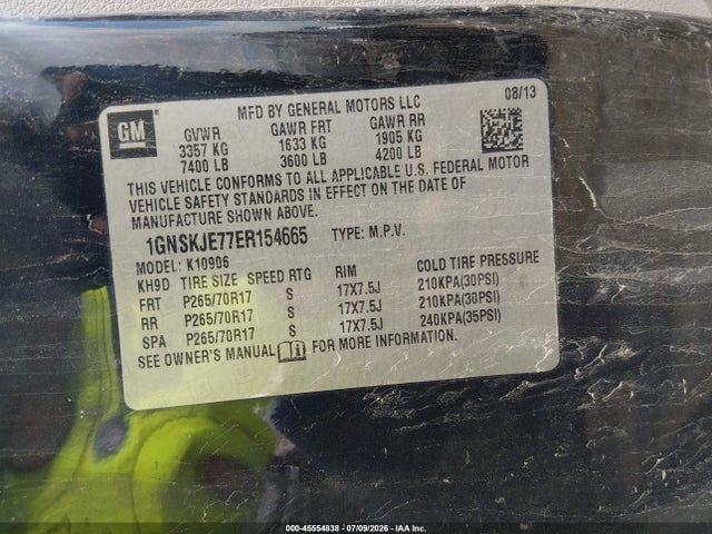 Продаж на аукціоні авто 2014 Chevrolet Suburban Lt, vin: 1GNSKJE77ER154665, номер лоту: 45554838