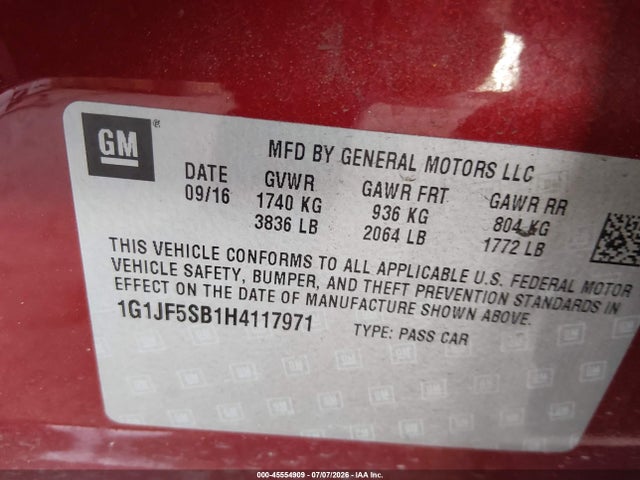 Chevrolet Sonic Premier Auto 2017 1G1JF5SB1H4117971 Image 9