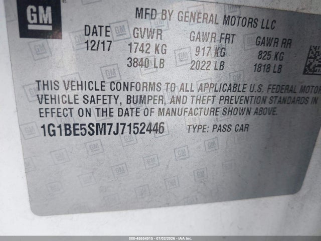 1G1BE5SM7J7152446 Chevrolet Cruze Lt Auto
