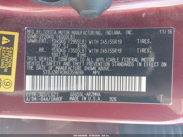 Toyota Highlander Se 2017 5TDJZRFH3HS359699 Image 9