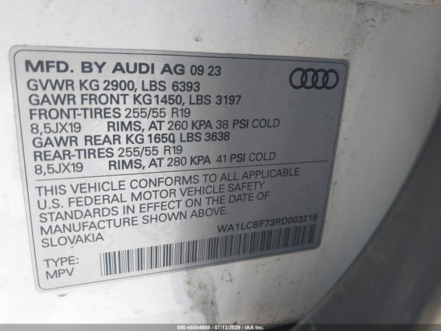 Продаж на аукціоні авто 2024 Audi Q7 Premium Plus 45 Tfsi Quattro Tiptronic, vin: WA1LCBF73RD003219, номер лоту: 45554988