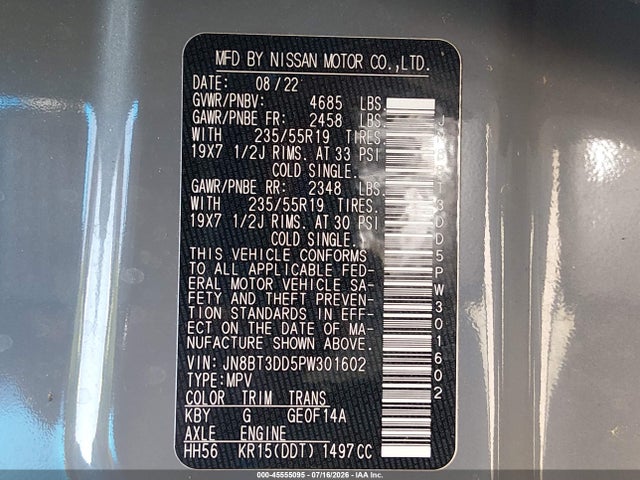 2023 Nissan Rogue Platinum Intelligent Awd მანქანა იყიდება აუქციონზე, vin: JN8BT3DD5PW301602, აუქციონის ნომერი: 45555095